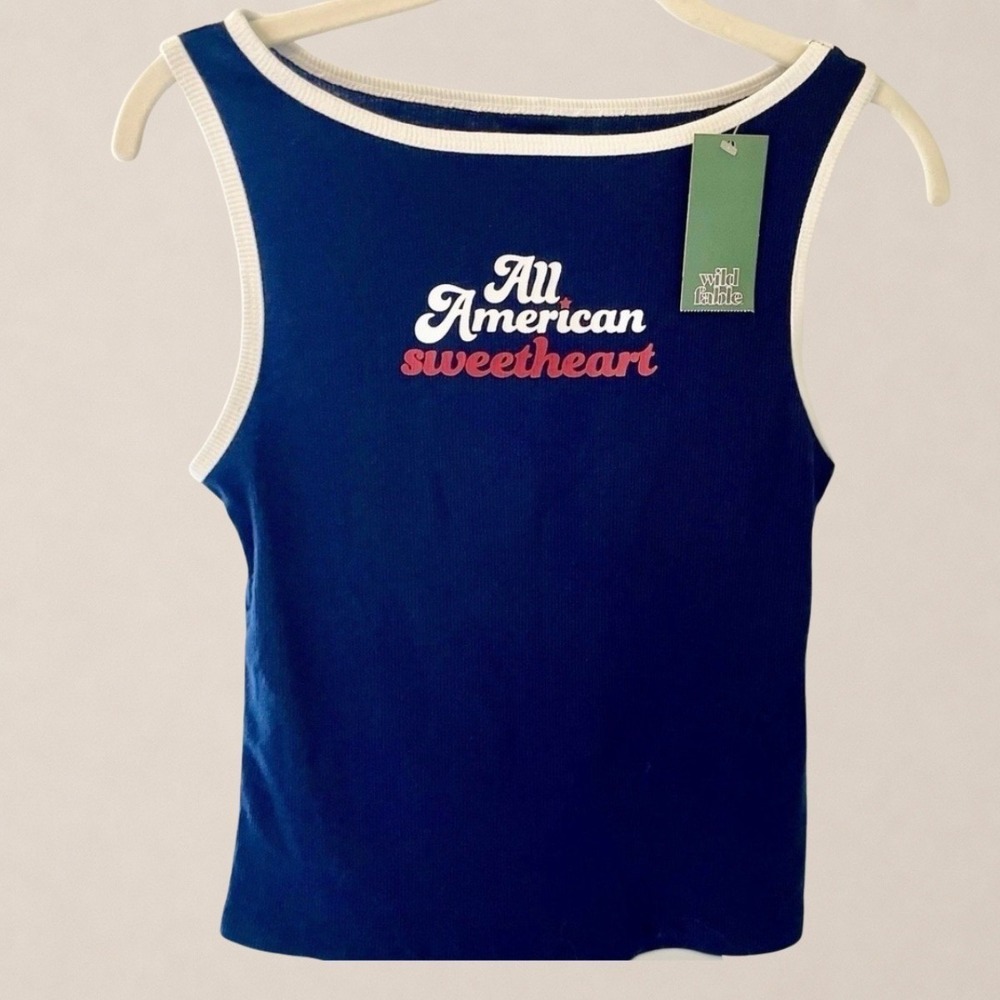 Wild Fable Navy All American Sweetheart Ribbed Ringer Tank Top Womens Small NEW - Picture 2 of 6